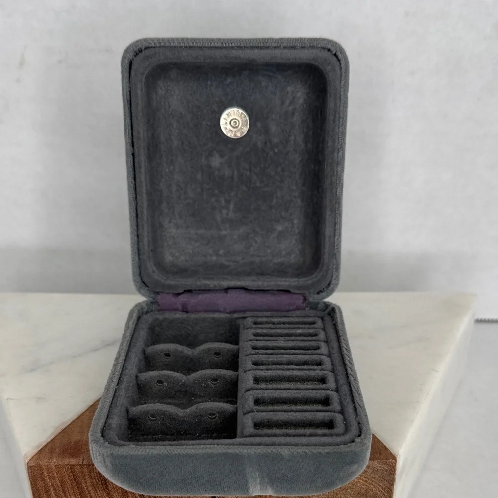 Estate Gray Velvet Travel Jewelry Box